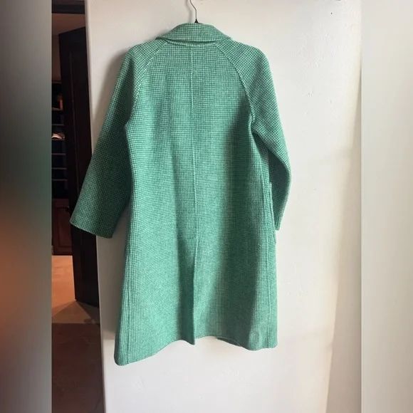 Vintage Wool Blend Green Houndstooth Coat Longline Oversized Minimalist Chic Si - Picture 5 of 6
